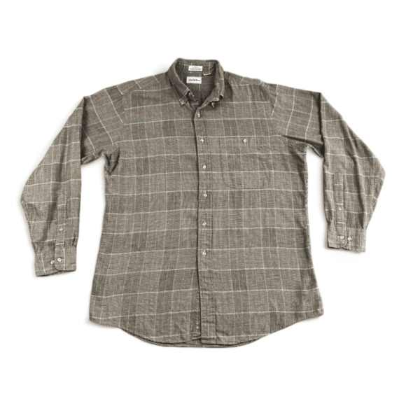 Vintage Saks Fifth Avenue Shirt Adult LARGE Brown Houndstooth Plaid Pocket 90s - Picture 1 of 6